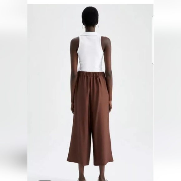 AMBIANCE Apparel High Waist Wide Leg Crop Pants Linen Blend NWT Sz.M Drawstring - Picture 2 of 8